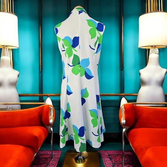 60s Mod Retro Collared Dress Blue Green Turquoise Vintage House Wife Size 18 - Picture 4 of 15